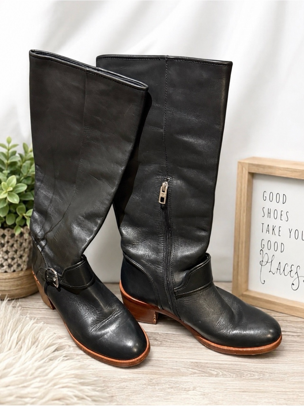 Coach Classic Black Leather Mid-Calf Women's Boots - Picture 1 of 6